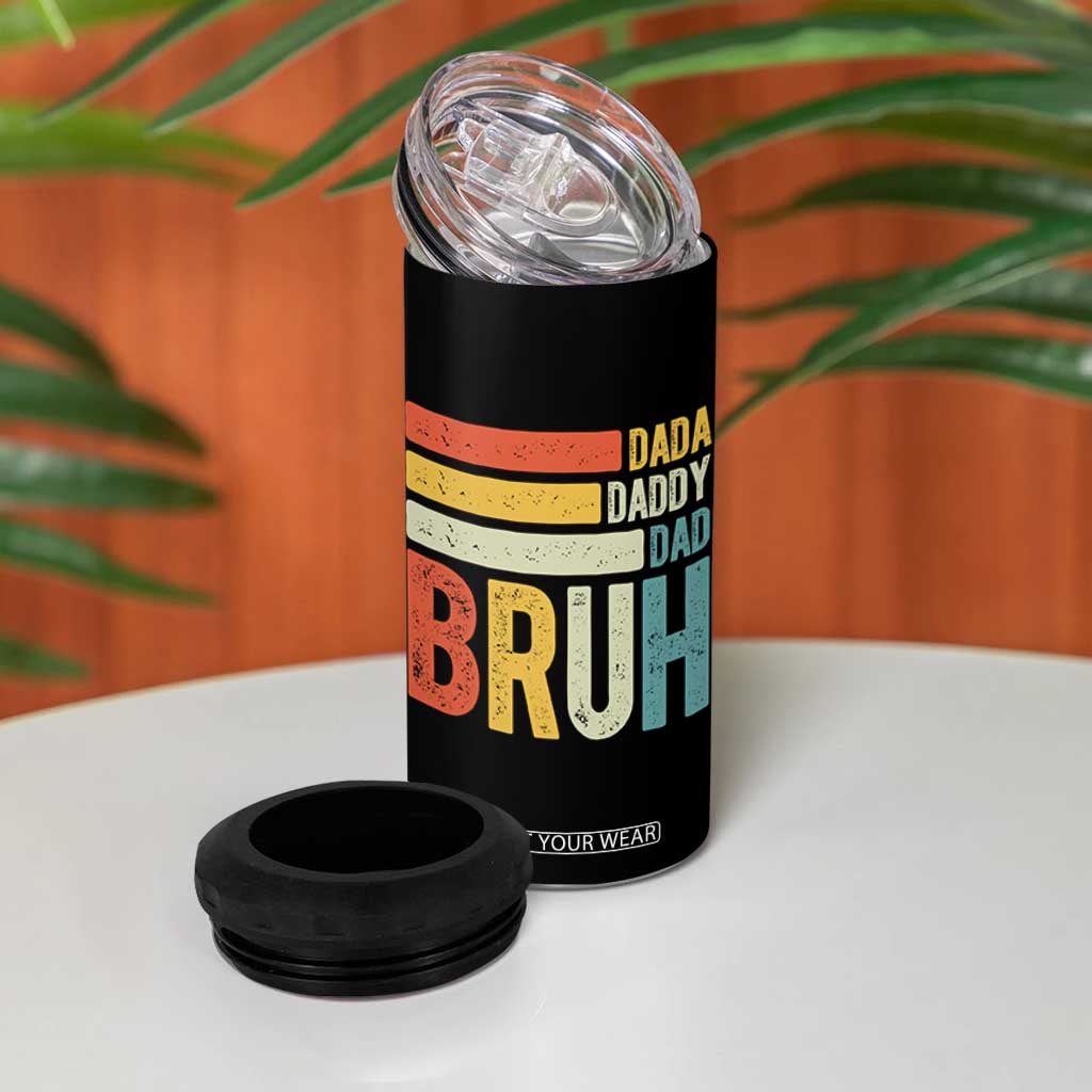 Funny Dada Daddy Dad Bruh 4 in 1 Can Cooler Tumbler Fathers Day Vintage Stripes TS11 Print Your Wear