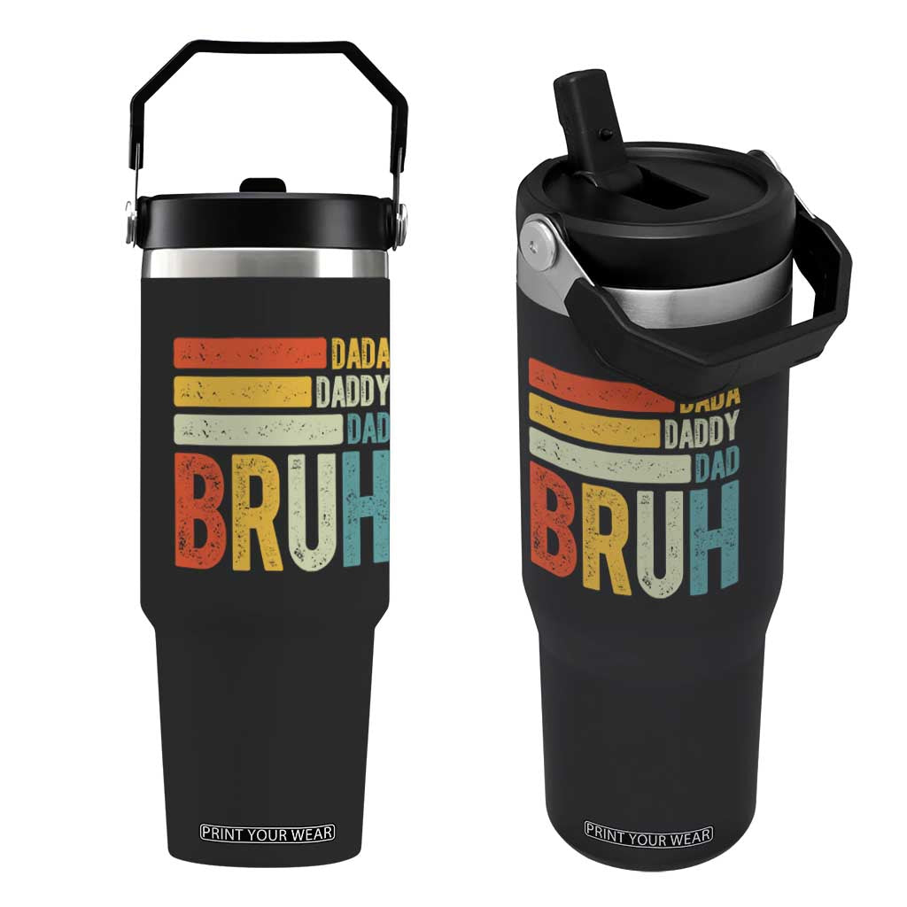 Funny Dada Daddy Dad Bruh Flip Straw Tumbler Fathers Day Vintage Stripes TS11 One Size: 30 oz Black Print Your Wear