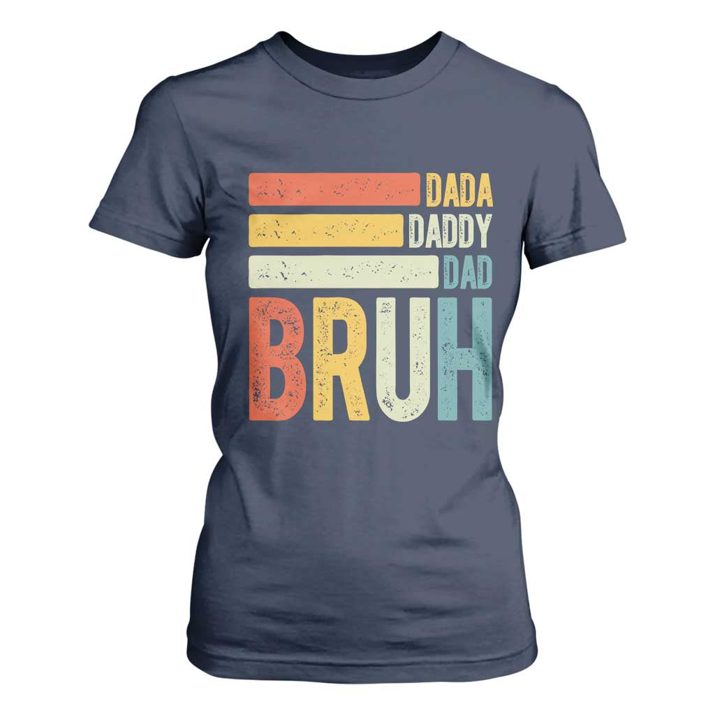 Funny Dada Daddy Dad Bruh T Shirt For Women Fathers Day Vintage Stripes TS11 Navy Print Your Wear