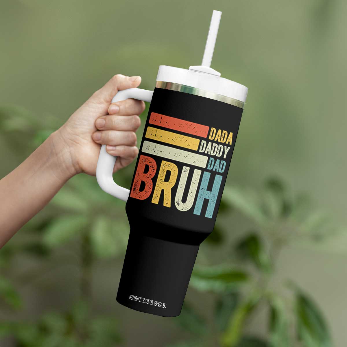 Funny Dada Daddy Dad Bruh Tumbler With Handle Fathers Day Vintage Stripes TS11 Print Your Wear
