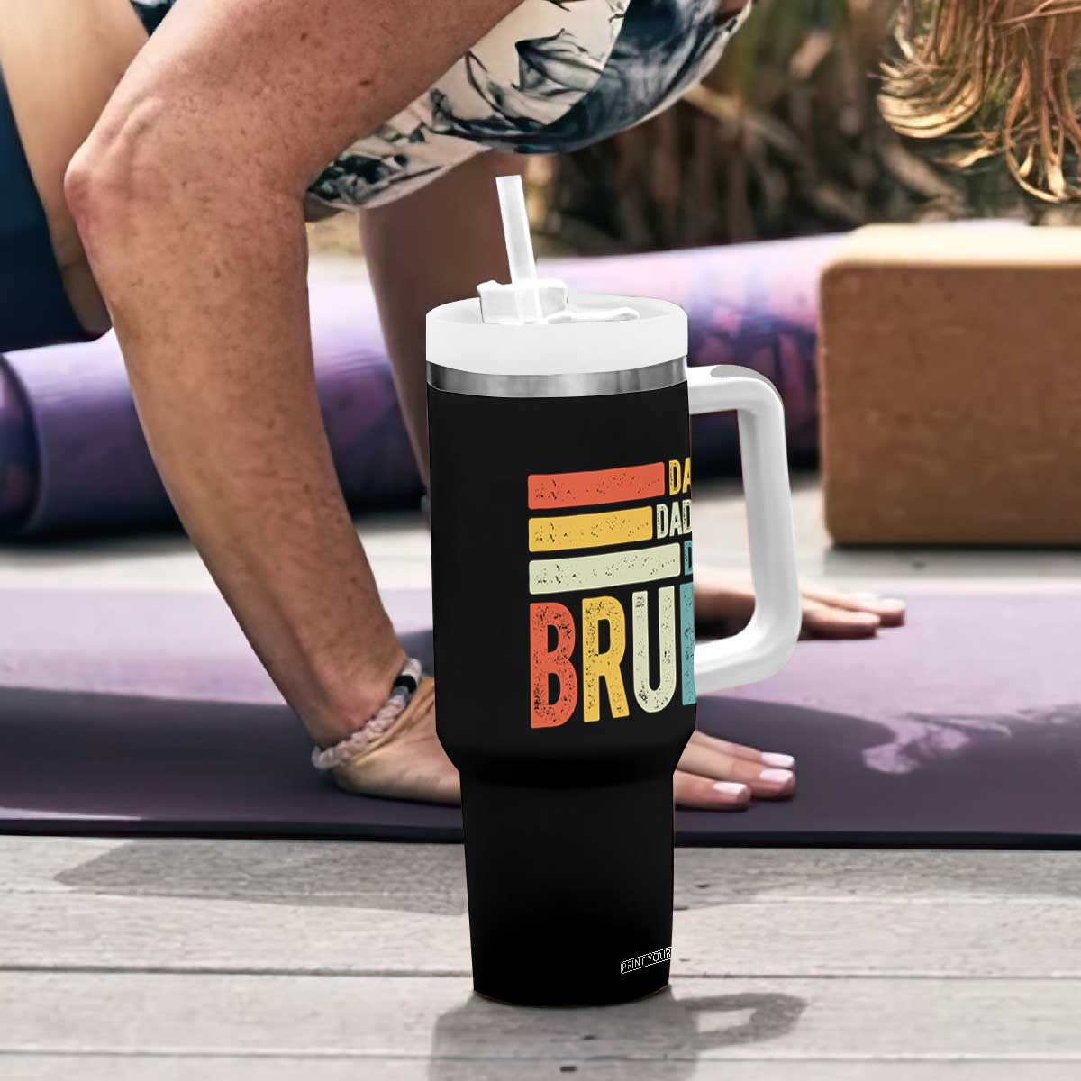 Funny Dada Daddy Dad Bruh Tumbler With Handle Fathers Day Vintage Stripes TS11 Print Your Wear