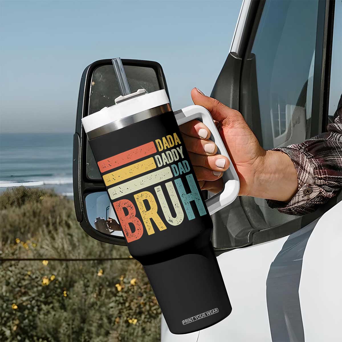 Funny Dada Daddy Dad Bruh Tumbler With Handle Fathers Day Vintage Stripes TS11 Print Your Wear