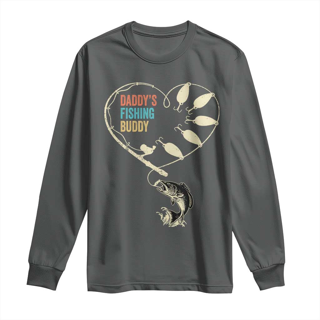 Funny Daddys Fishing Buddy Long Sleeve Shirt Fisherman Dad Son Daughter TS11 Dark Heather Print Your Wear