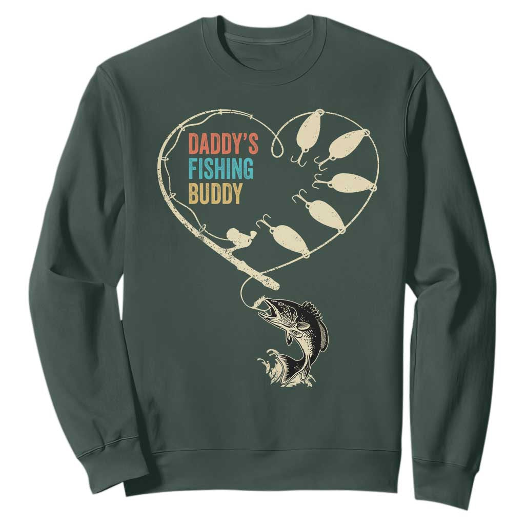 Funny Daddys Fishing Buddy Sweatshirt Fisherman Dad Son Daughter TS11 Dark Forest Green Print Your Wear