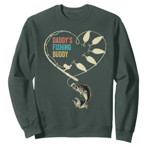 Funny Daddys Fishing Buddy Sweatshirt Fisherman Dad Son Daughter TS11 Dark Forest Green Print Your Wear