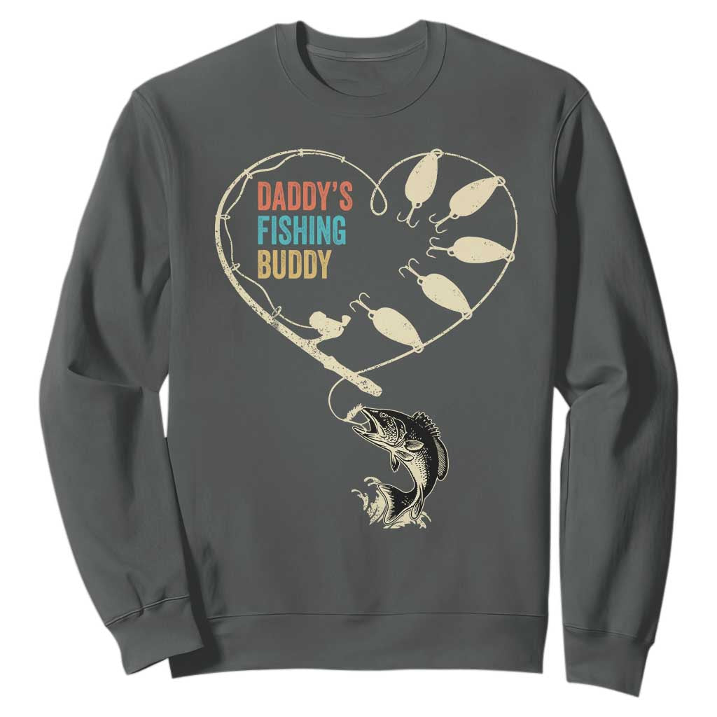 Funny Daddys Fishing Buddy Sweatshirt Fisherman Dad Son Daughter TS11 Dark Heather Print Your Wear