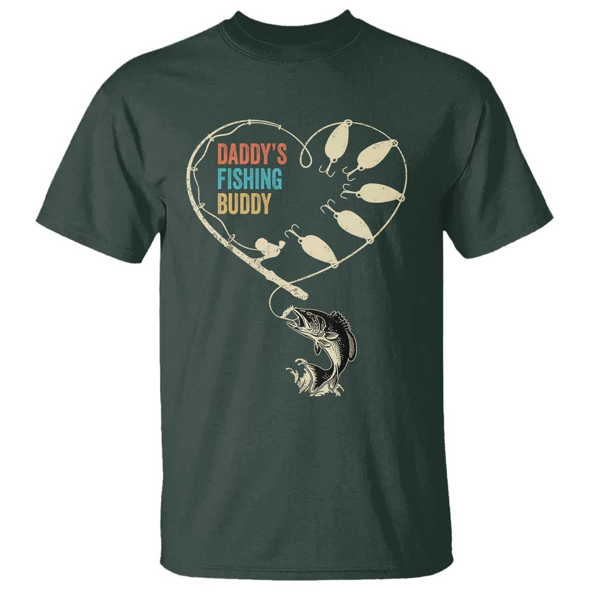 Funny Daddys Fishing Buddy T Shirt Fisherman Dad Son Daughter TS11 Dark Forest Green Print Your Wear