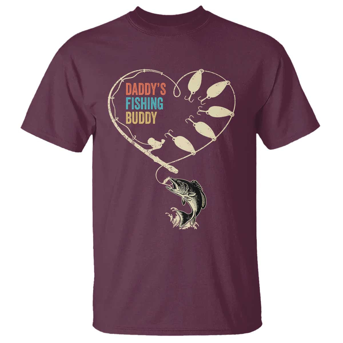 Funny Daddys Fishing Buddy T Shirt Fisherman Dad Son Daughter TS11 Maroon Print Your Wear