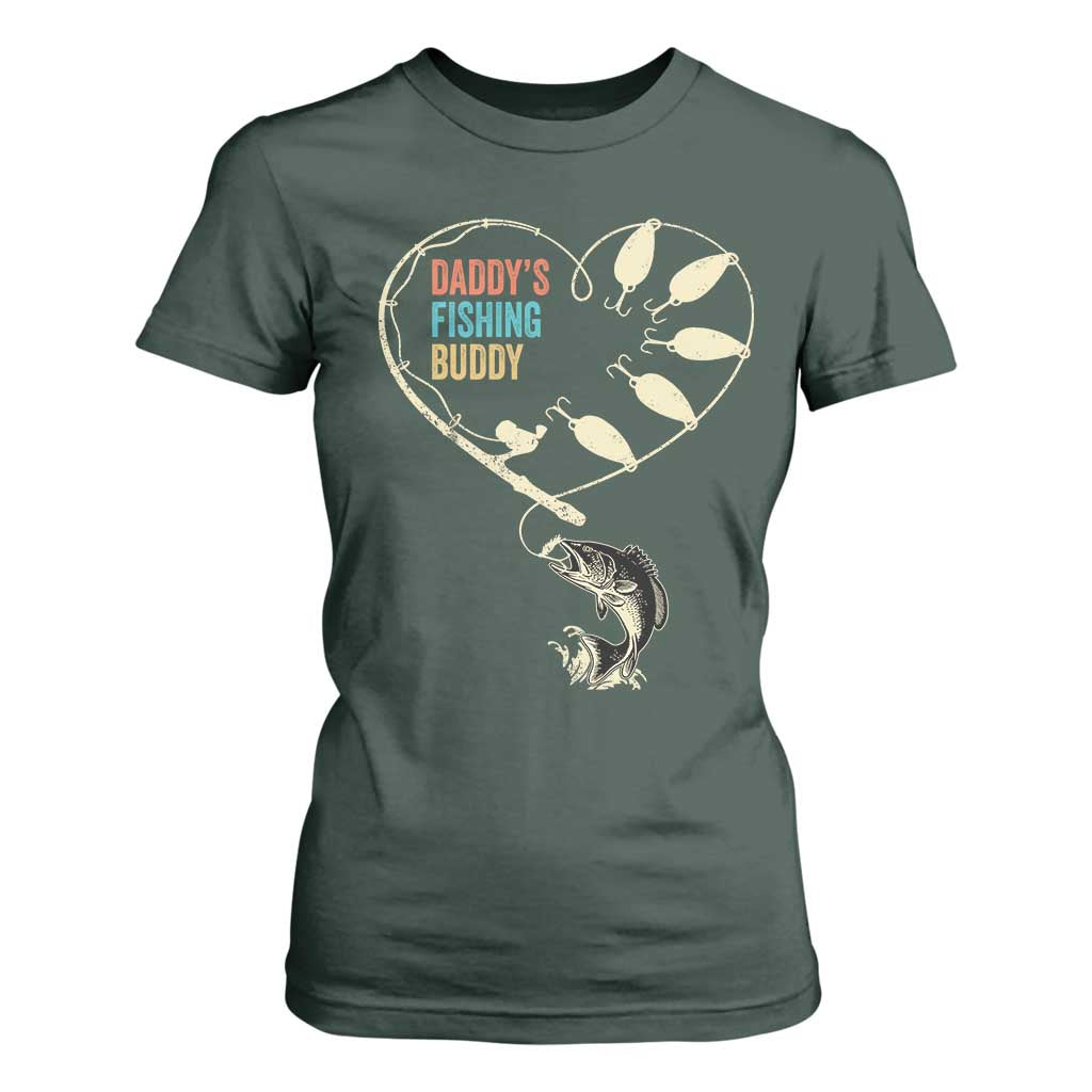 Funny Daddys Fishing Buddy T Shirt For Women Fisherman Dad Son Daughter TS11 Dark Forest Green Print Your Wear