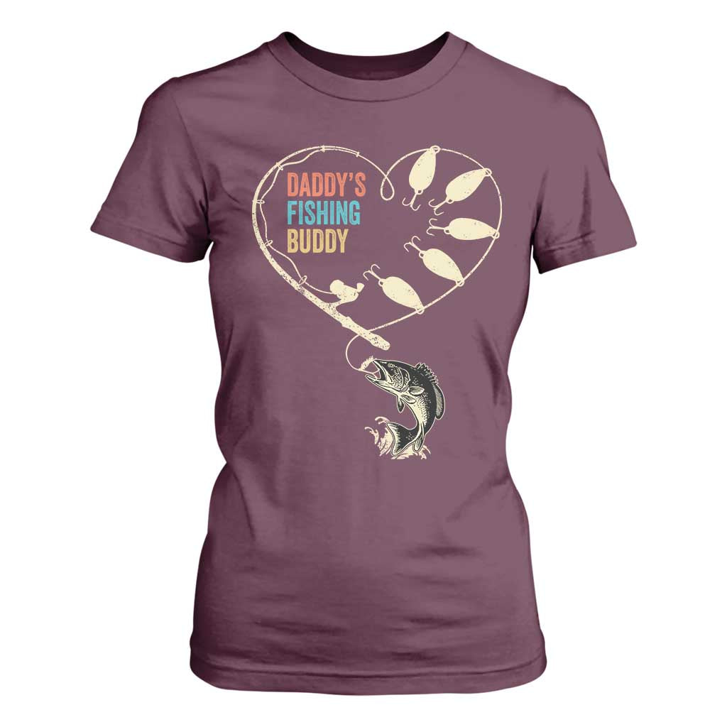 Funny Daddys Fishing Buddy T Shirt For Women Fisherman Dad Son Daughter TS11 Maroon Print Your Wear