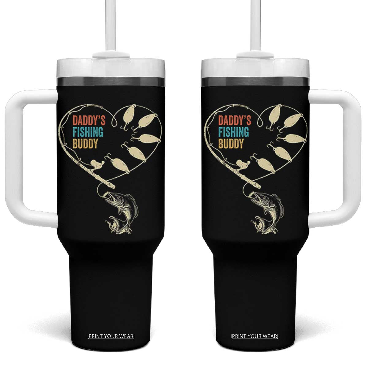 Funny Daddys Fishing Buddy Tumbler With Handle Fisherman Dad Son Daughter TS11 One Size: 40 oz Black Print Your Wear