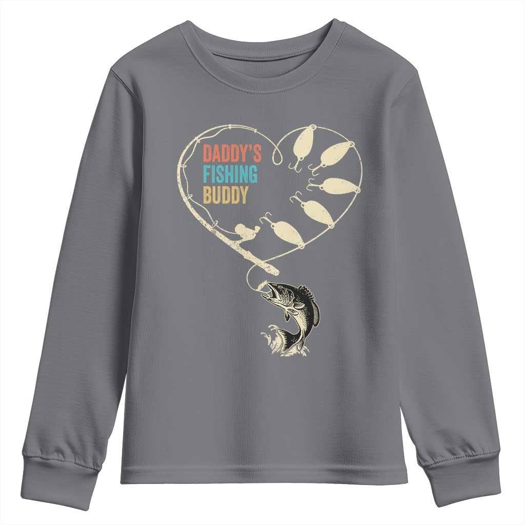 Funny Daddys Fishing Buddy Youth Sweatshirt Fisherman Dad Son Daughter TS11 Charcoal Print Your Wear