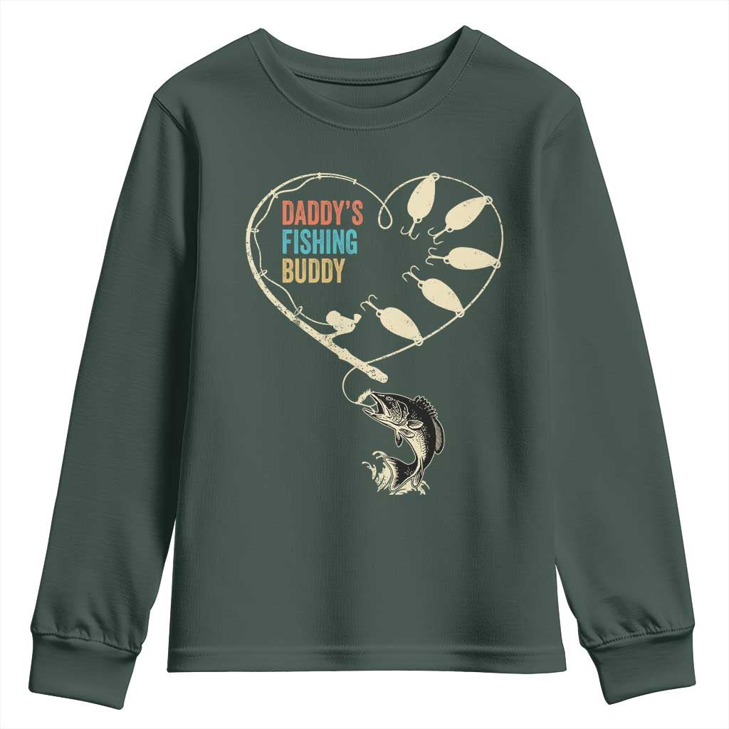 Funny Daddys Fishing Buddy Youth Sweatshirt Fisherman Dad Son Daughter TS11 Dark Forest Green Print Your Wear