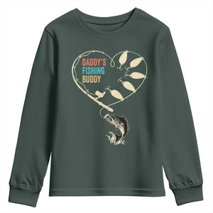 Funny Daddys Fishing Buddy Youth Sweatshirt Fisherman Dad Son Daughter TS11 Dark Forest Green Print Your Wear