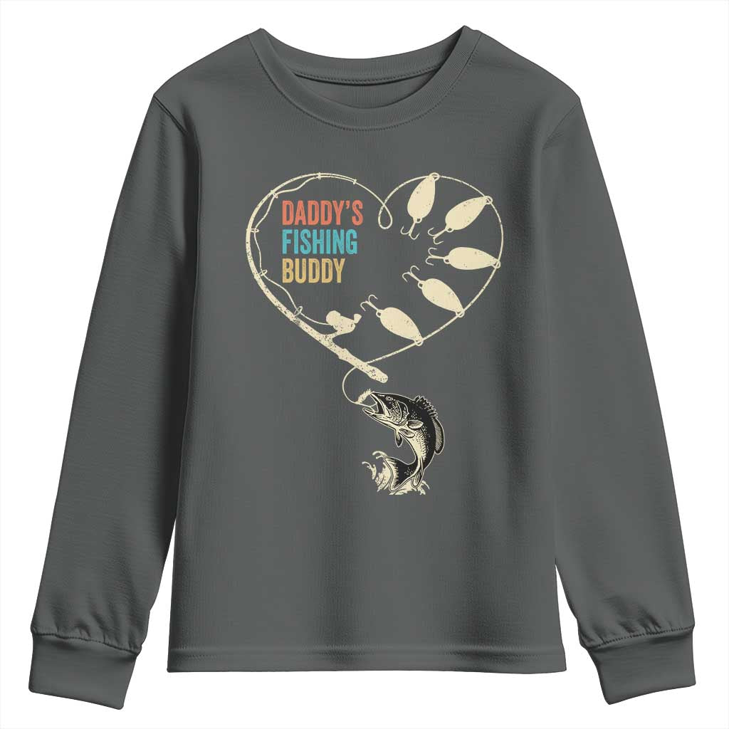 Funny Daddys Fishing Buddy Youth Sweatshirt Fisherman Dad Son Daughter TS11 Dark Heather Print Your Wear