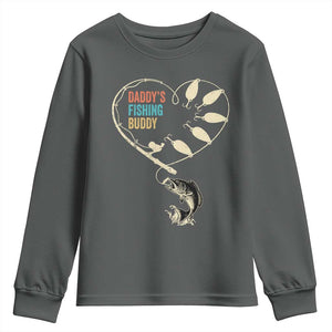 Funny Daddys Fishing Buddy Youth Sweatshirt Fisherman Dad Son Daughter TS11 Dark Heather Print Your Wear