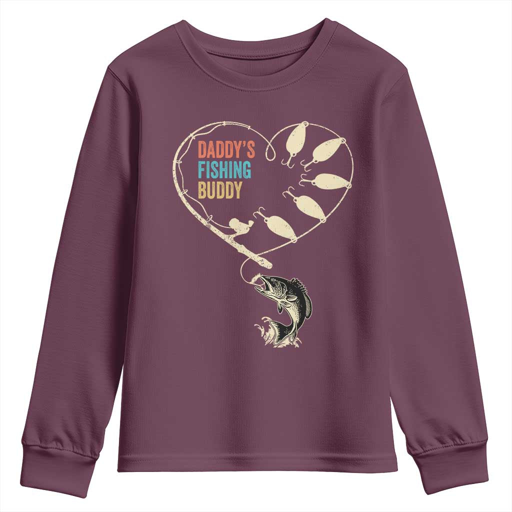 Funny Daddys Fishing Buddy Youth Sweatshirt Fisherman Dad Son Daughter TS11 Maroon Print Your Wear