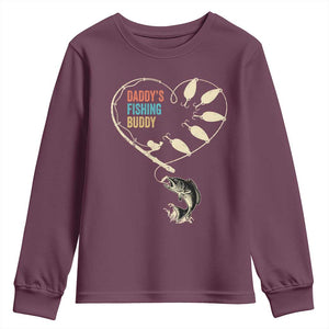 Funny Daddys Fishing Buddy Youth Sweatshirt Fisherman Dad Son Daughter TS11 Maroon Print Your Wear