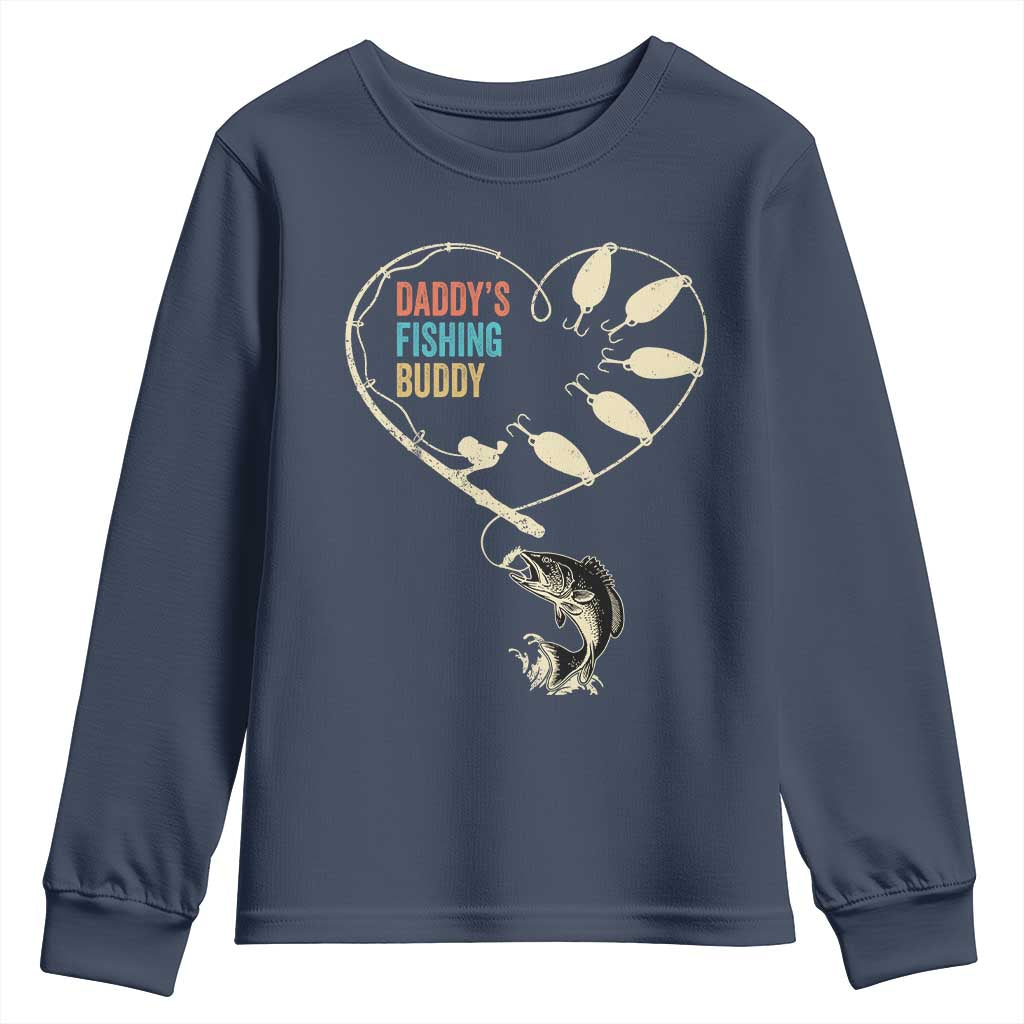 Funny Daddys Fishing Buddy Youth Sweatshirt Fisherman Dad Son Daughter TS11 Navy Print Your Wear