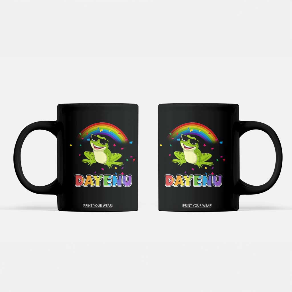 Funny Dayenu Frog Rainbow Coffee Mug Passover Celebration with Pride Vibes TS02 Black Print Your Wear