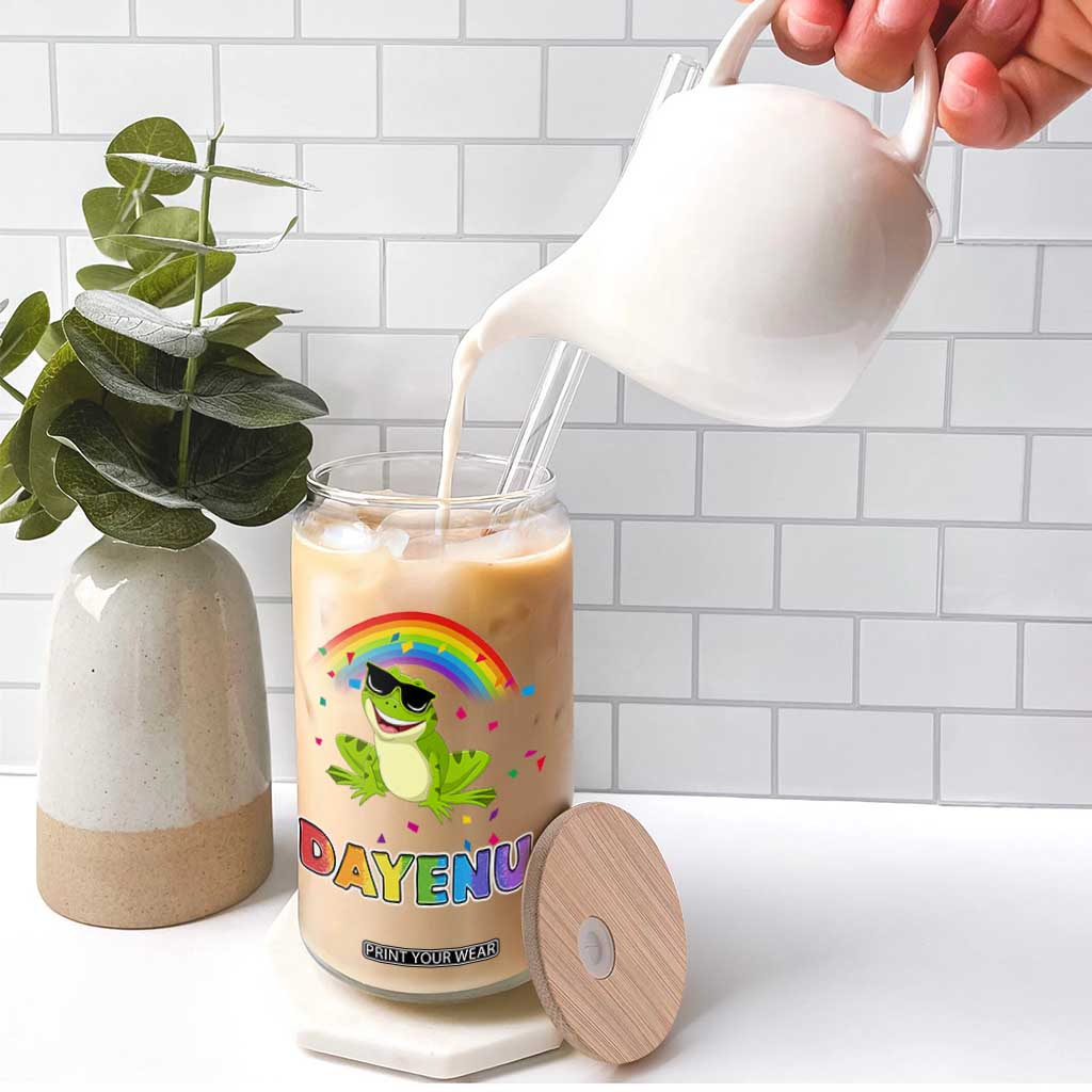 Funny Dayenu Frog Rainbow Glass Can Passover Celebration with Pride Vibes TS02 Print Your Wear