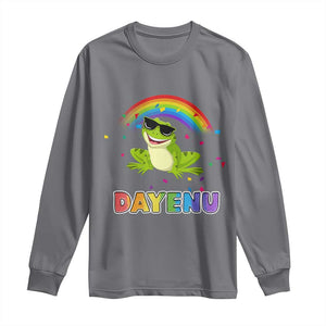 Funny Dayenu Frog Rainbow Long Sleeve Shirt Passover Celebration with Pride Vibes TS02 Charcoal Print Your Wear