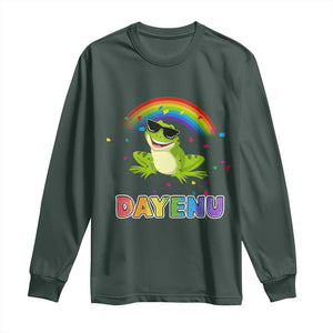 Funny Dayenu Frog Rainbow Long Sleeve Shirt Passover Celebration with Pride Vibes TS02 Dark Forest Green Print Your Wear