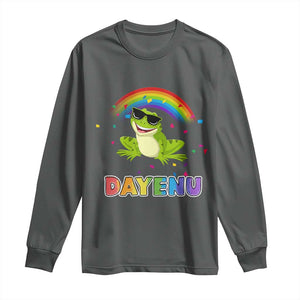 Funny Dayenu Frog Rainbow Long Sleeve Shirt Passover Celebration with Pride Vibes TS02 Dark Heather Print Your Wear