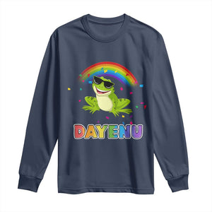 Funny Dayenu Frog Rainbow Long Sleeve Shirt Passover Celebration with Pride Vibes TS02 Navy Print Your Wear