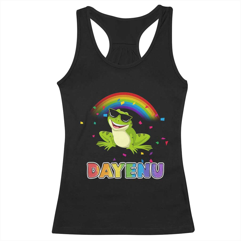 Funny Dayenu Frog Rainbow Racerback Tank Top Passover Celebration with Pride Vibes TS02 Black Print Your Wear
