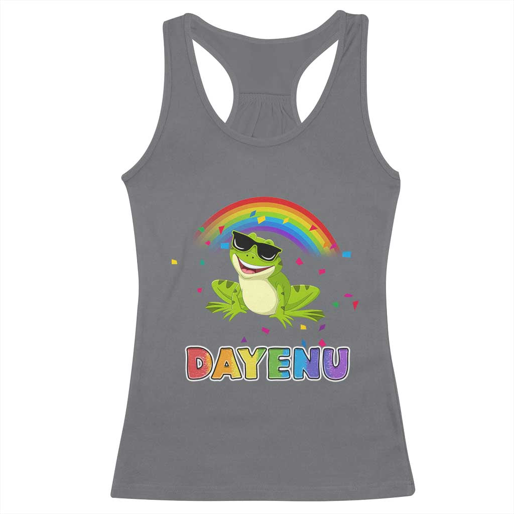 Funny Dayenu Frog Rainbow Racerback Tank Top Passover Celebration with Pride Vibes TS02 Charcoal Print Your Wear