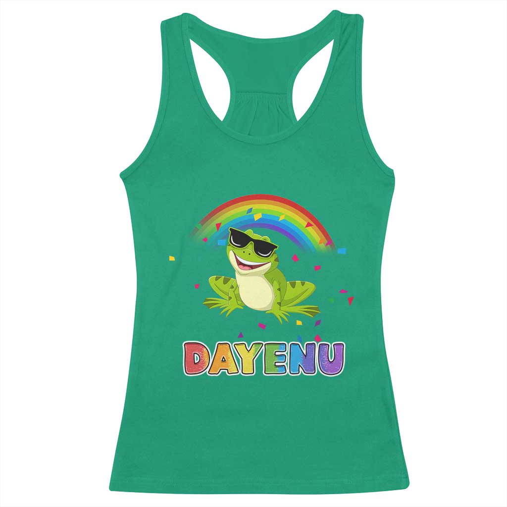 Funny Dayenu Frog Rainbow Racerback Tank Top Passover Celebration with Pride Vibes TS02 Irish Green Print Your Wear