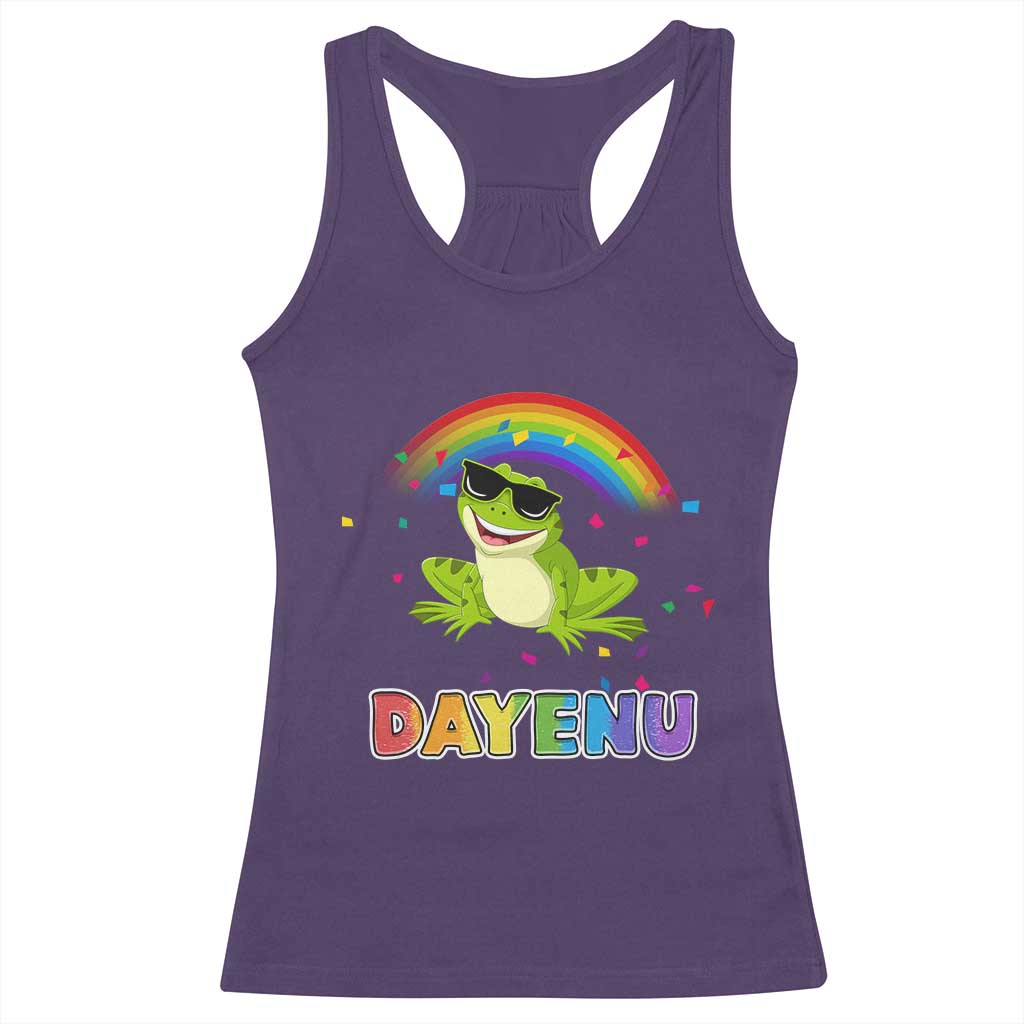 Funny Dayenu Frog Rainbow Racerback Tank Top Passover Celebration with Pride Vibes TS02 Purple Print Your Wear