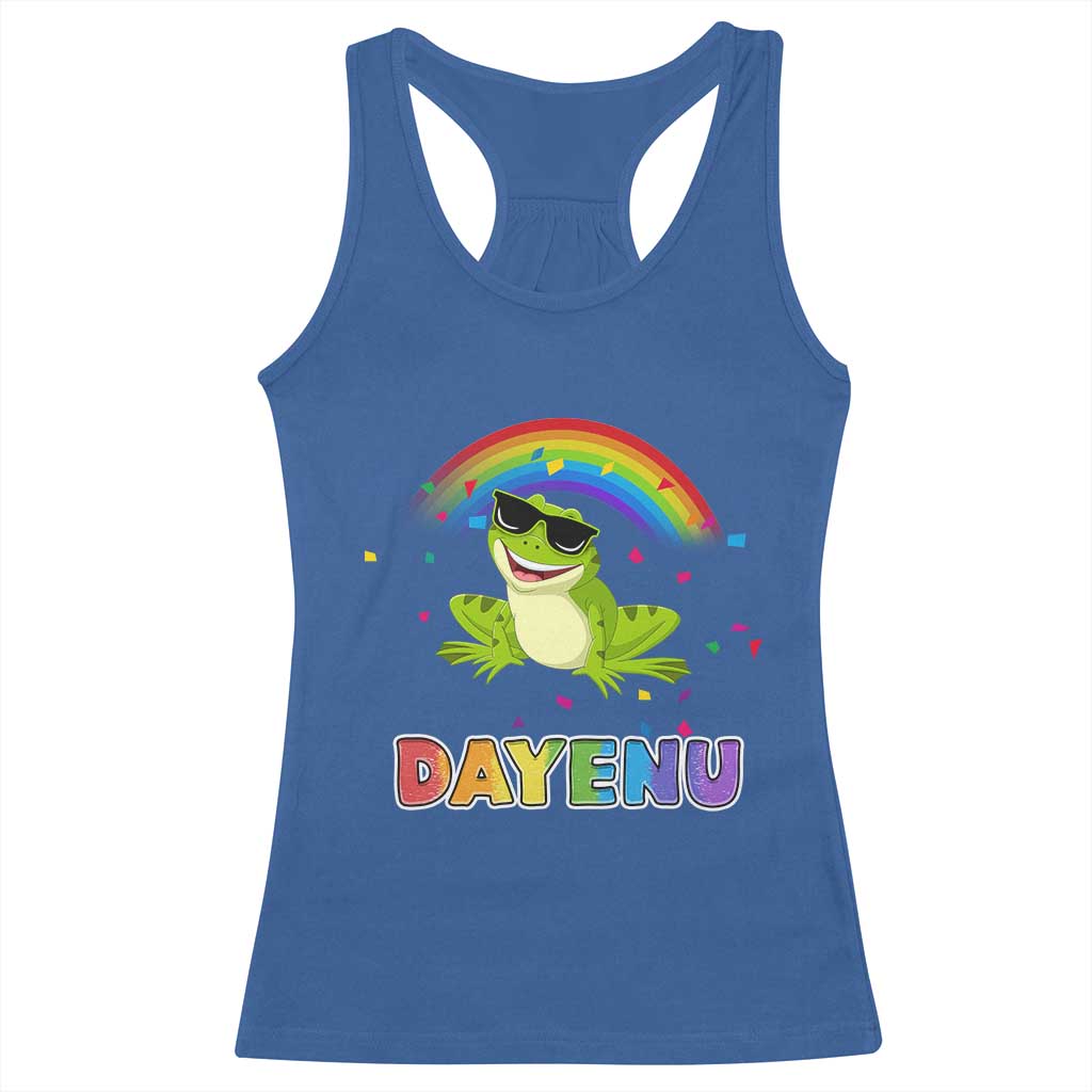 Funny Dayenu Frog Rainbow Racerback Tank Top Passover Celebration with Pride Vibes TS02 Royal Blue Print Your Wear
