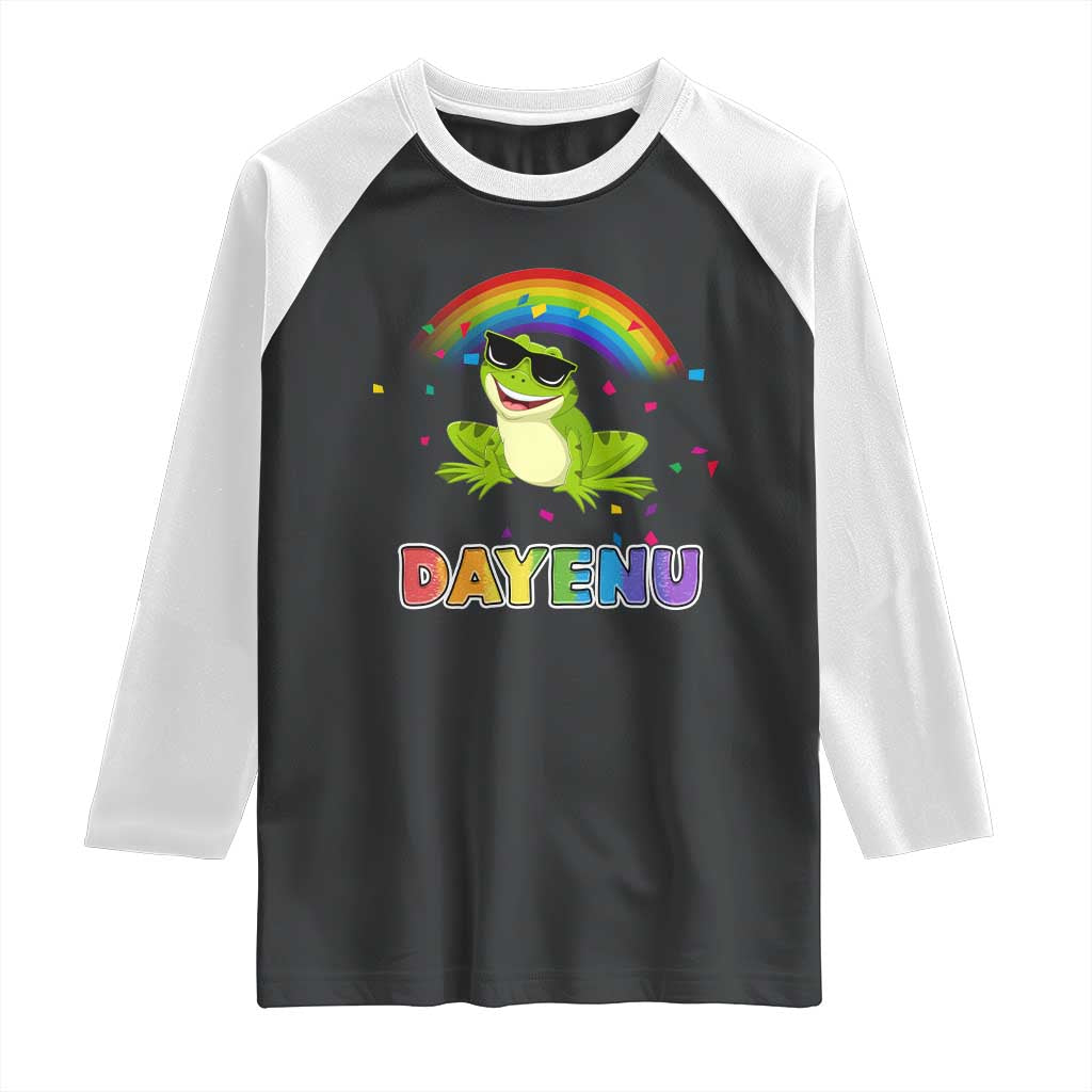 Funny Dayenu Frog Rainbow Raglan Shirt Passover Celebration with Pride Vibes TS02 Black White Print Your Wear