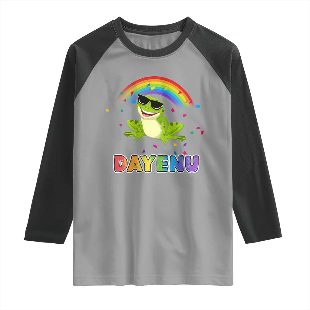 Funny Dayenu Frog Rainbow Raglan Shirt Passover Celebration with Pride Vibes TS02 Sport Gray Black Print Your Wear