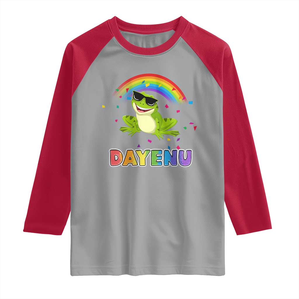 Funny Dayenu Frog Rainbow Raglan Shirt Passover Celebration with Pride Vibes TS02 Sport Gray Red Print Your Wear