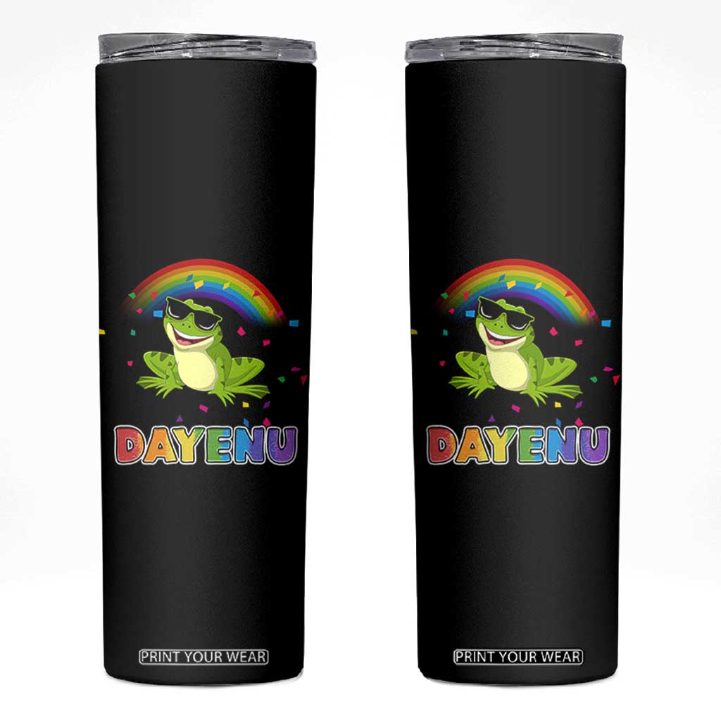 Funny Dayenu Frog Rainbow Skinny Tumbler Passover Celebration with Pride Vibes TS02 Black Print Your Wear