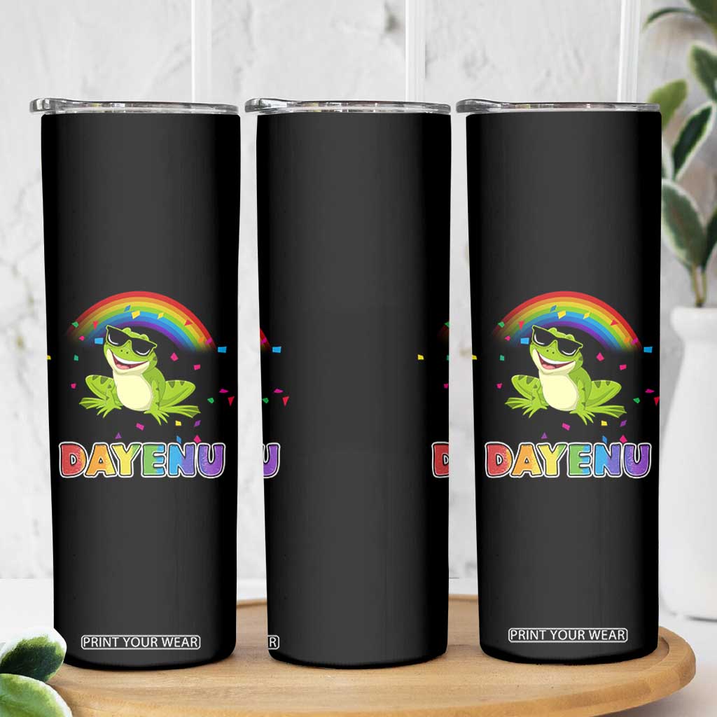 Funny Dayenu Frog Rainbow Skinny Tumbler Passover Celebration with Pride Vibes TS02 Print Your Wear