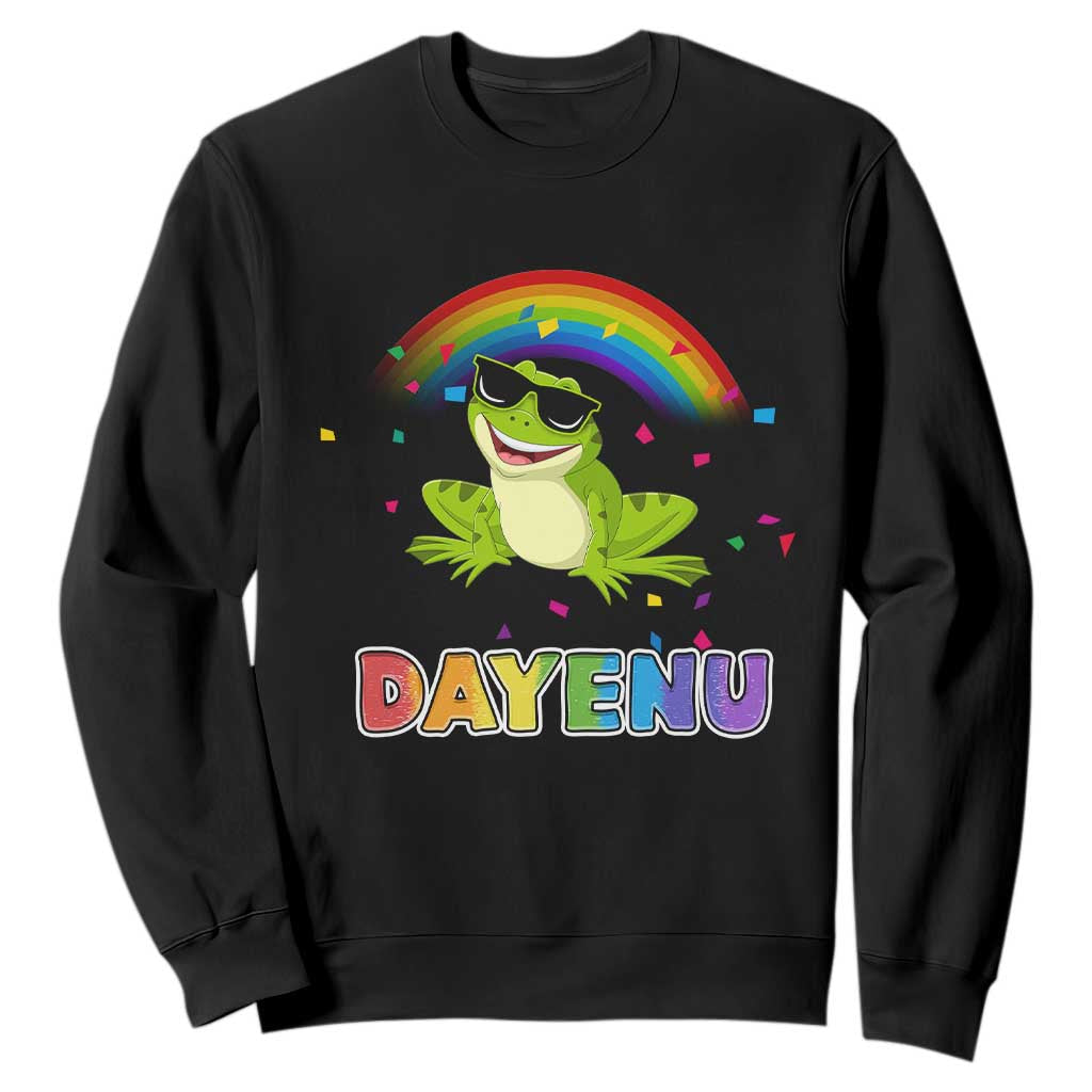 Funny Dayenu Frog Rainbow Sweatshirt Passover Celebration with Pride Vibes TS02 Black Print Your Wear