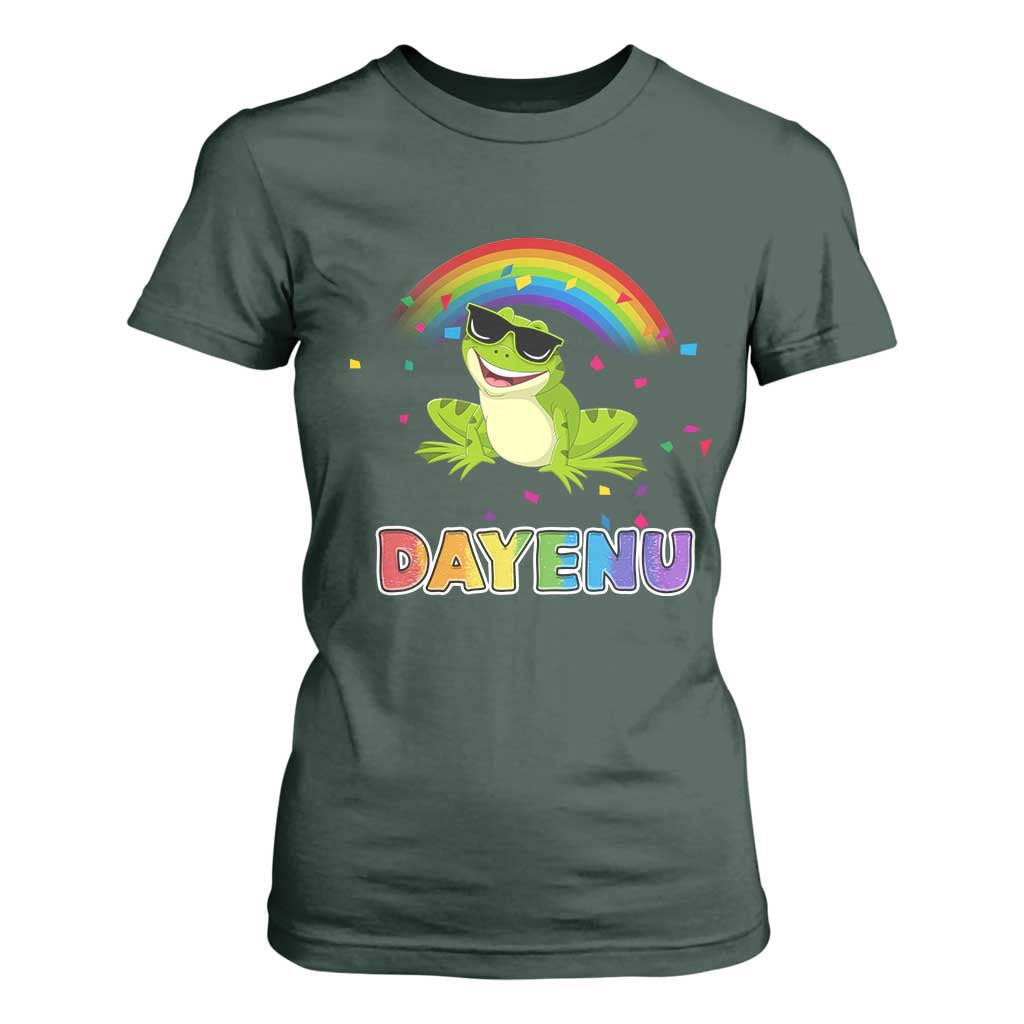Funny Dayenu Frog Rainbow T Shirt For Women Passover Celebration with Pride Vibes TS02 Dark Forest Green Print Your Wear