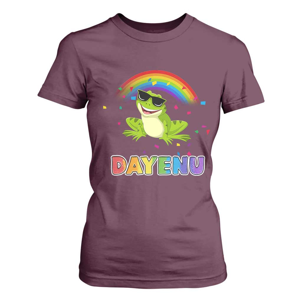 Funny Dayenu Frog Rainbow T Shirt For Women Passover Celebration with Pride Vibes TS02 Maroon Print Your Wear