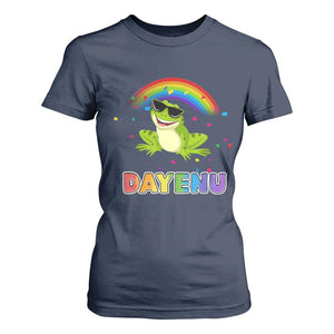 Funny Dayenu Frog Rainbow T Shirt For Women Passover Celebration with Pride Vibes TS02 Navy Print Your Wear