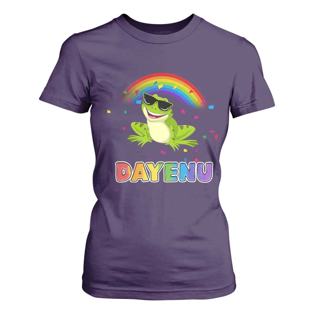 Funny Dayenu Frog Rainbow T Shirt For Women Passover Celebration with Pride Vibes TS02 Purple Print Your Wear