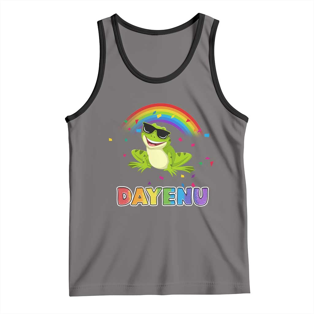 Funny Dayenu Frog Rainbow Tank Top Passover Celebration with Pride Vibes TS02 Deep Heather Black Print Your Wear