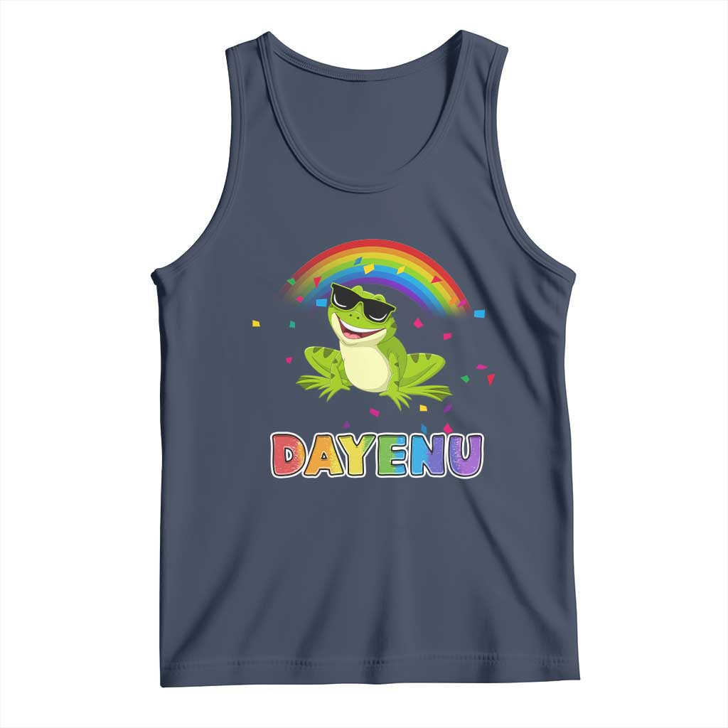 Funny Dayenu Frog Rainbow Tank Top Passover Celebration with Pride Vibes TS02 Navy Print Your Wear