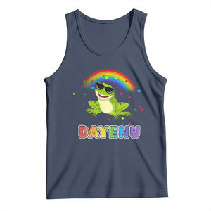 Funny Dayenu Frog Rainbow Tank Top Passover Celebration with Pride Vibes TS02 Navy Print Your Wear