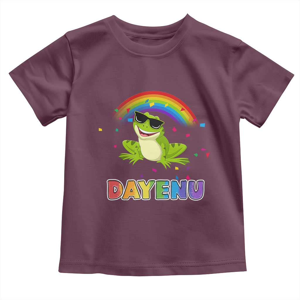 Funny Dayenu Frog Rainbow Toddler T Shirt Passover Celebration with Pride Vibes TS02 Maroon Print Your Wear