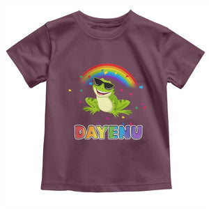 Funny Dayenu Frog Rainbow Toddler T Shirt Passover Celebration with Pride Vibes TS02 Maroon Print Your Wear