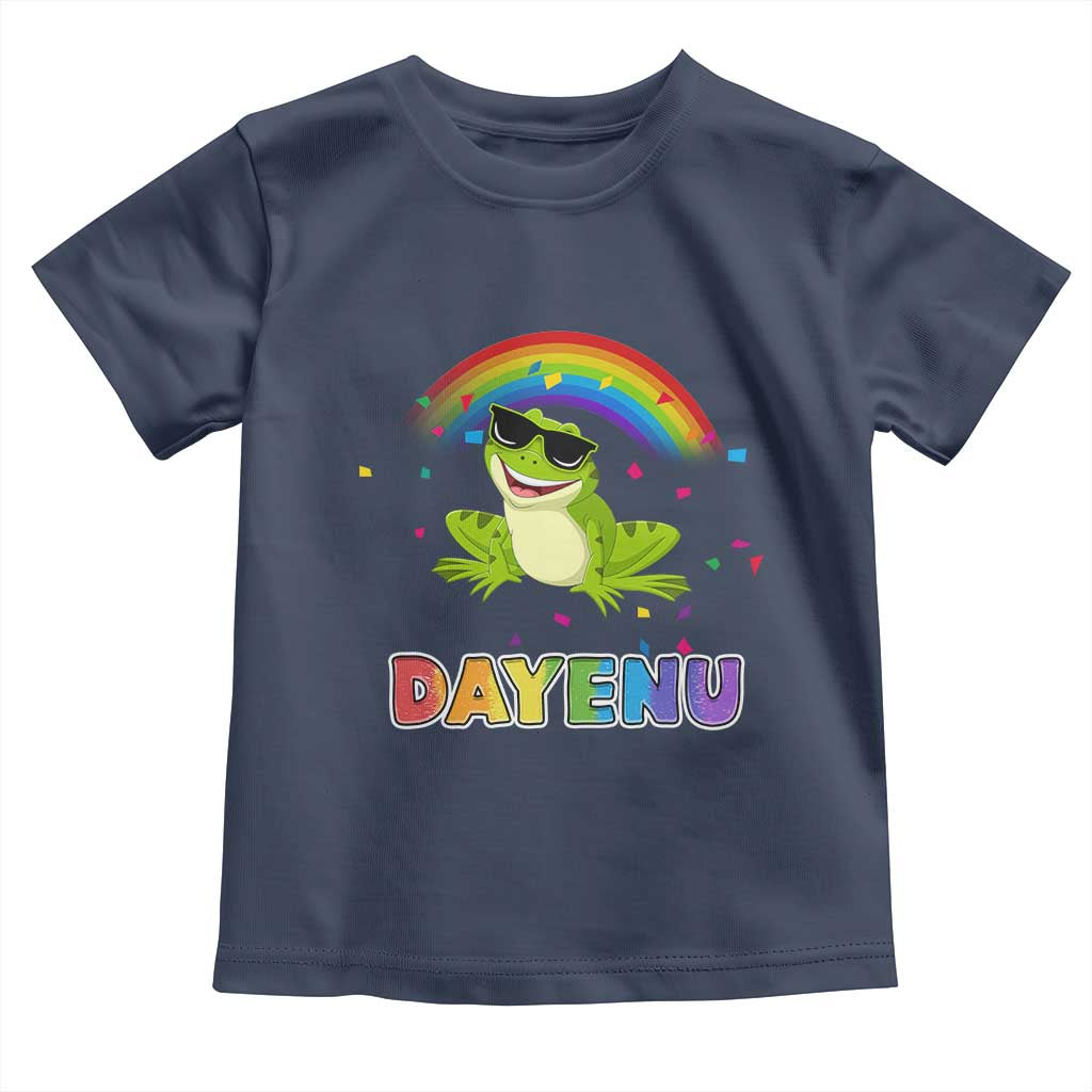 Funny Dayenu Frog Rainbow Toddler T Shirt Passover Celebration with Pride Vibes TS02 Navy Print Your Wear